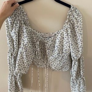 Beige Botany Tie Front Top